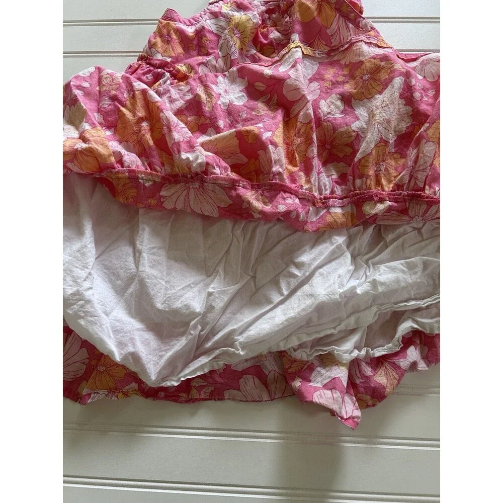 Joie Girls Pink Orange Floral Tiered Sundress Size 7 Cotton Ruffle Strap Boho - Picture 11 of 12